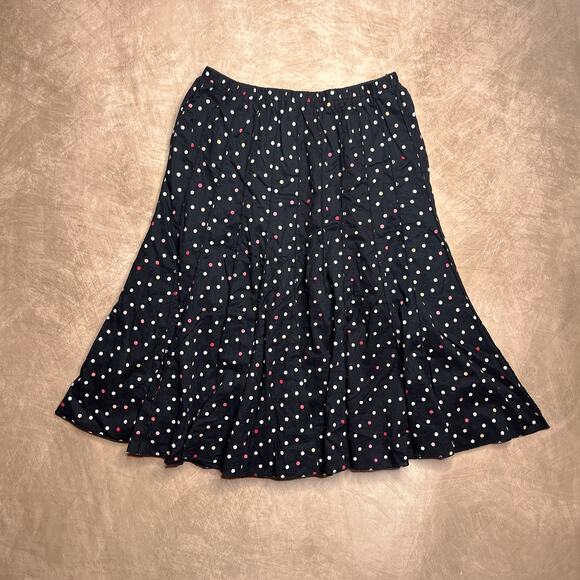 Christopher & Banks Polka Dot Ruffled Midi Skirt Multicolor Black Elastic Waist - Picture 9 of 9